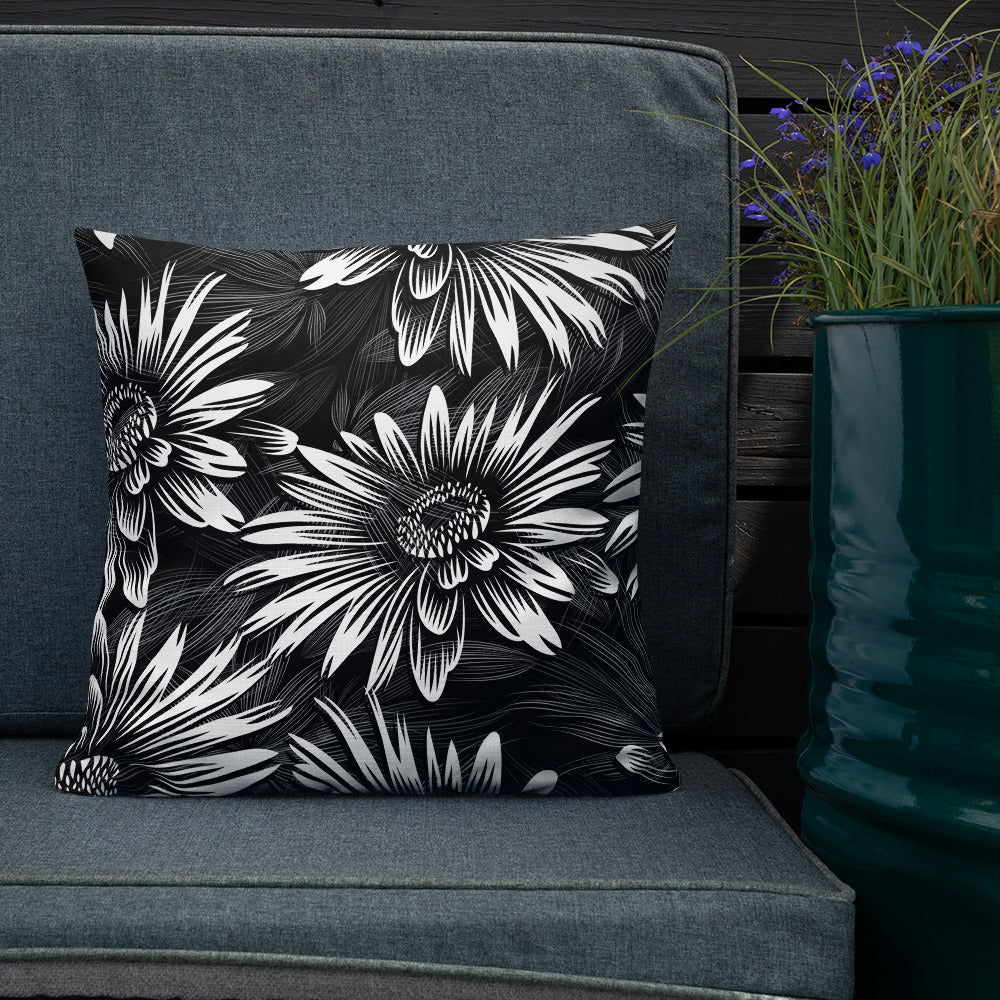 Black and White Sunflower Premium Pillow