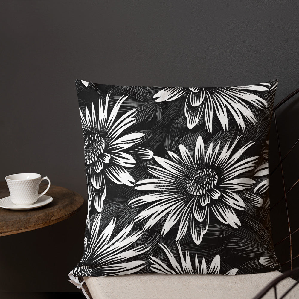 Black and White Sunflower Premium Pillow