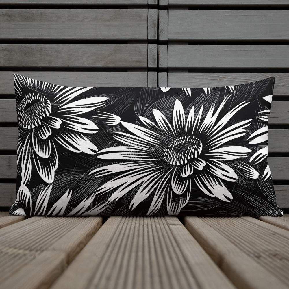 Black and White Sunflower Premium Pillow