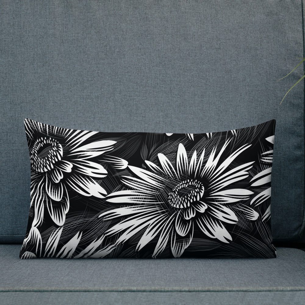 Black and White Sunflower Premium Pillow