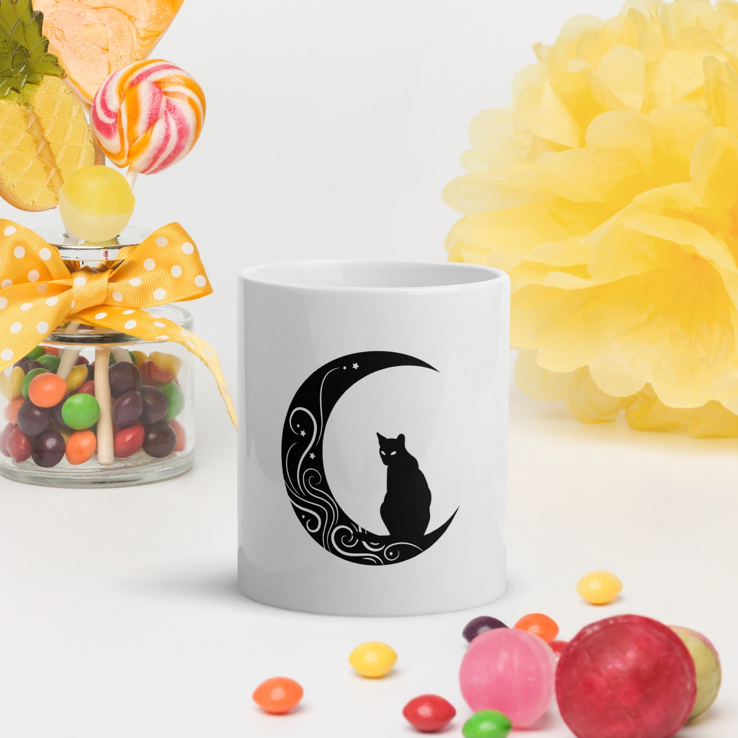 Moon Cat White glossy mug