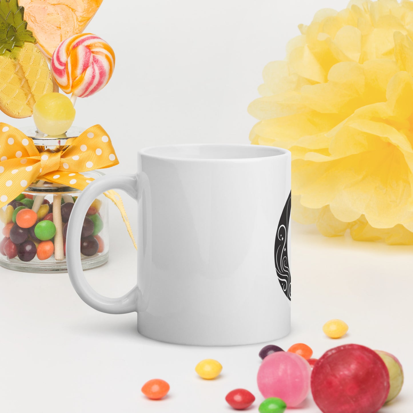 Moon Cat White glossy mug