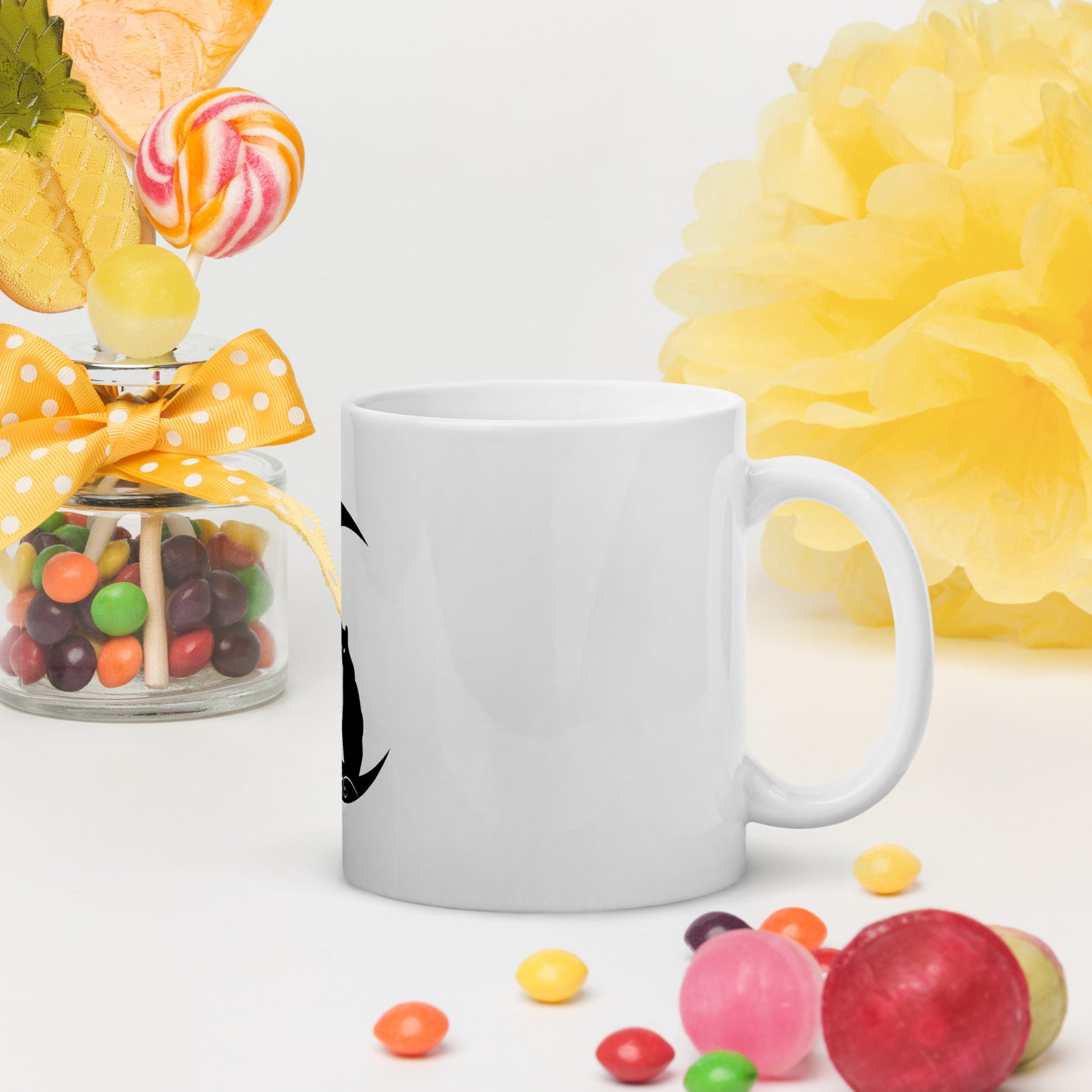 Moon Cat White glossy mug