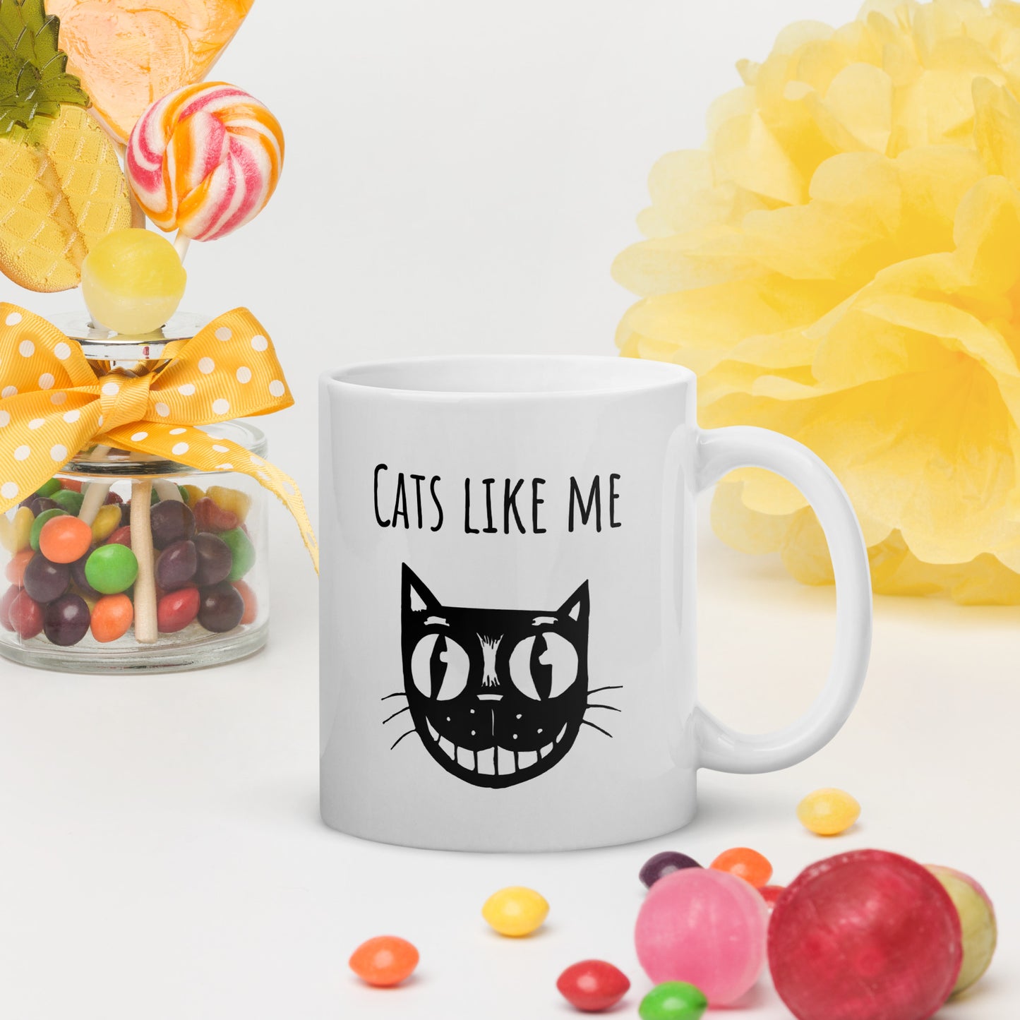 Cats Like Me White glossy mug