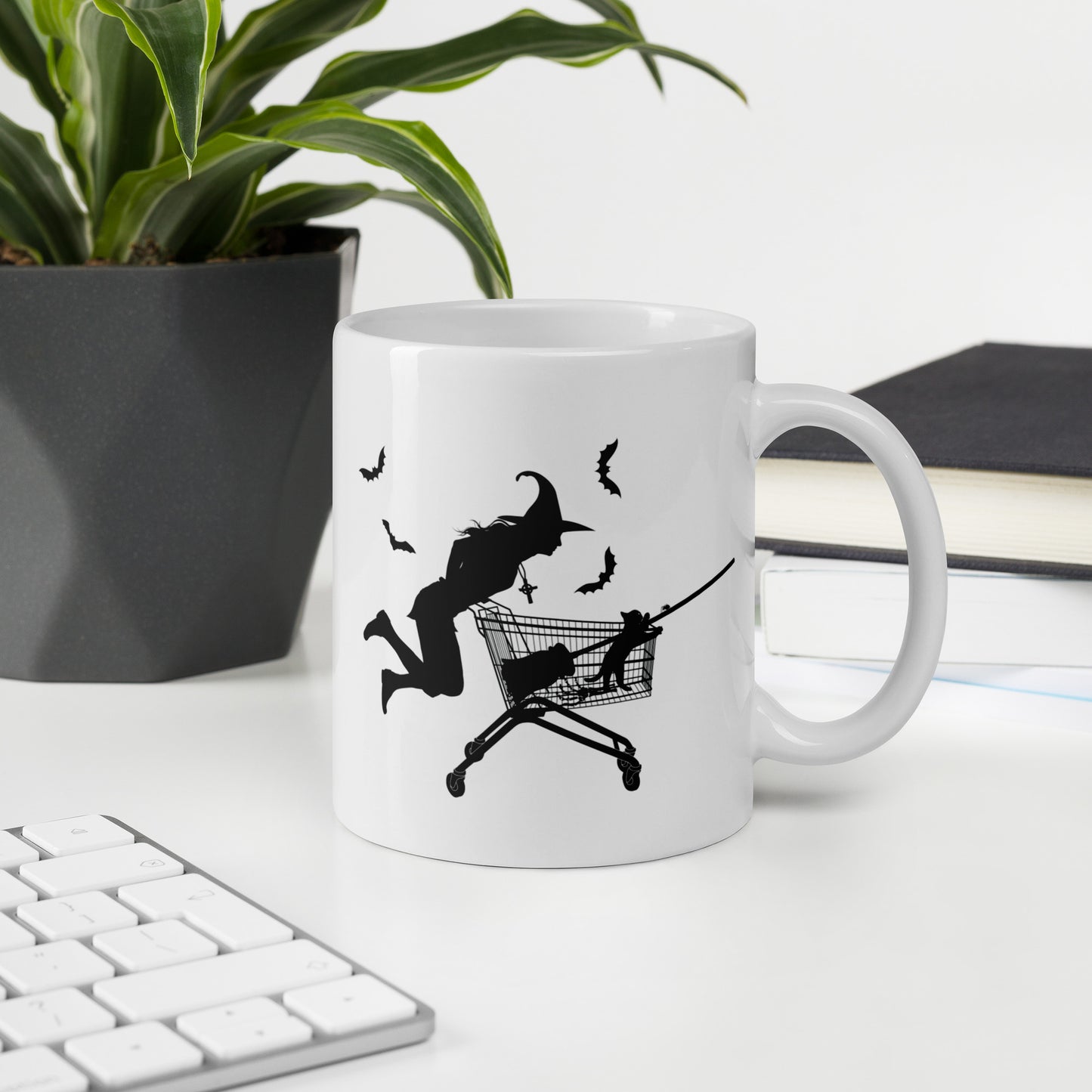 Witch Shopping Cart White glossy mug