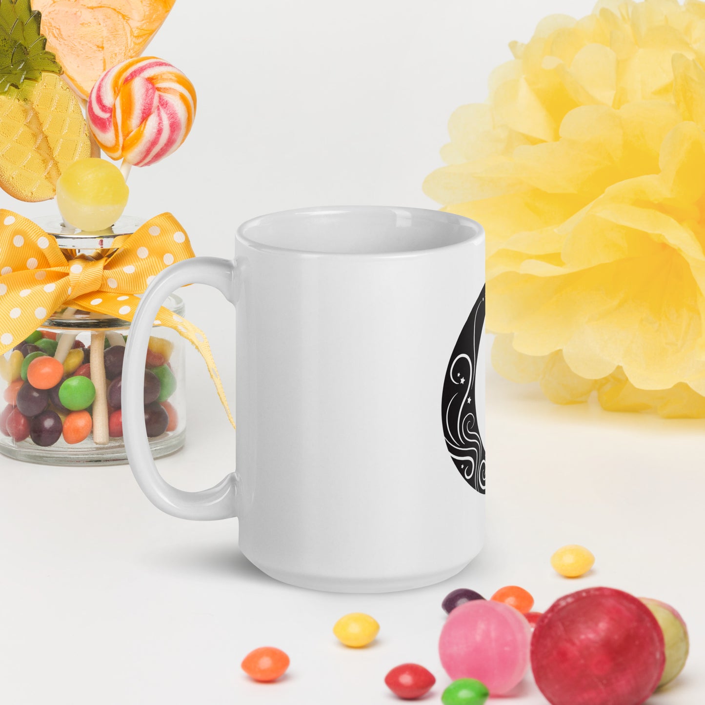 Moon Cat White glossy mug