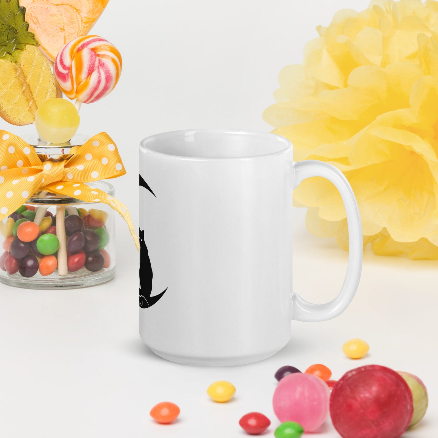 Moon Cat White glossy mug